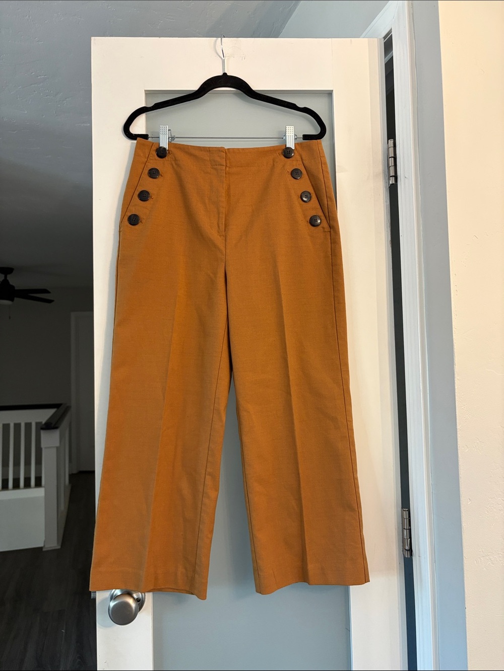 Ann Taylor wide leg cropped sailor pants mustard yellow size 4